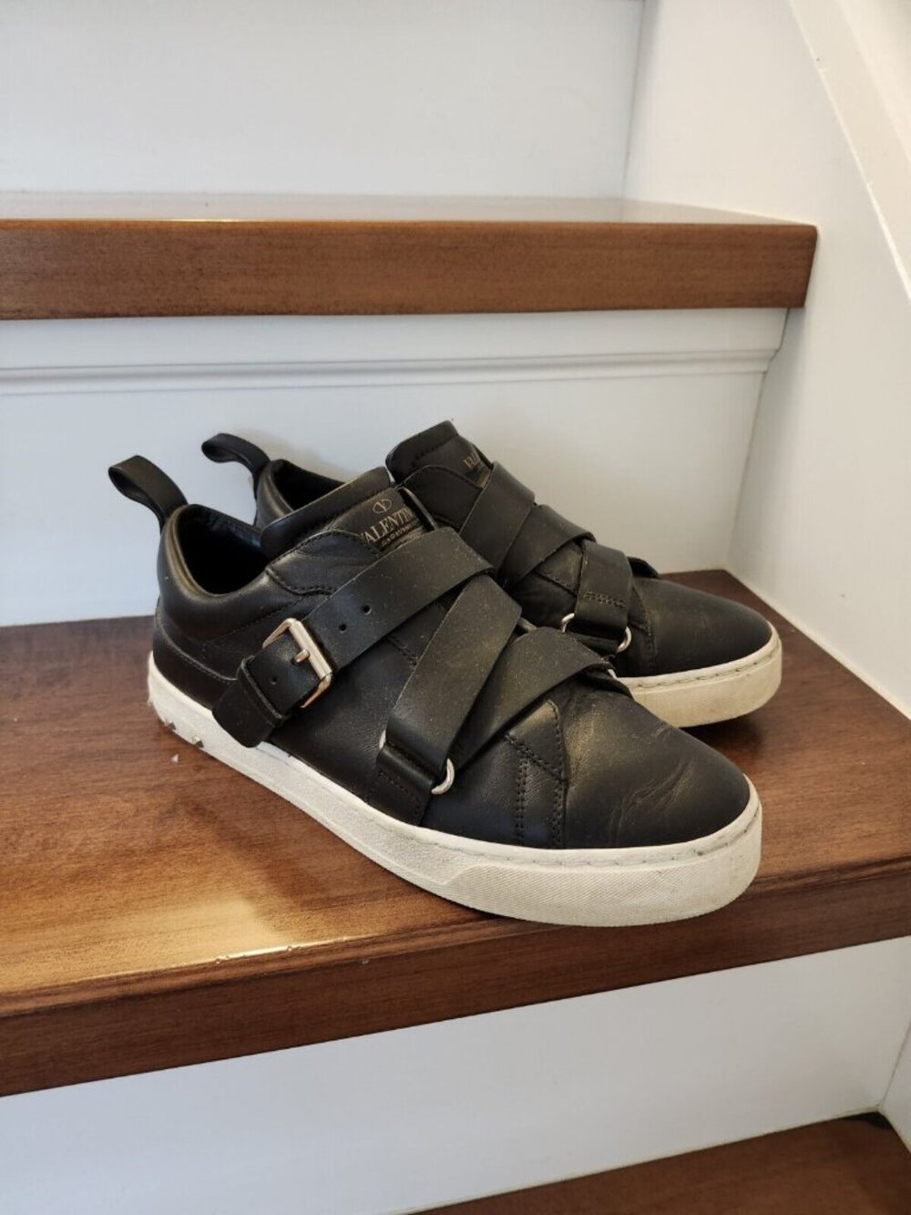 Valentino men's black leather sneakers in size IT 36
